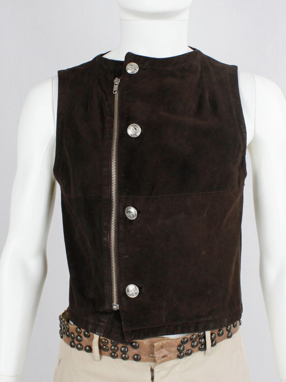 Lieve Van Gorp brown leather waistcoat with silver anchor buttons 90s (9)