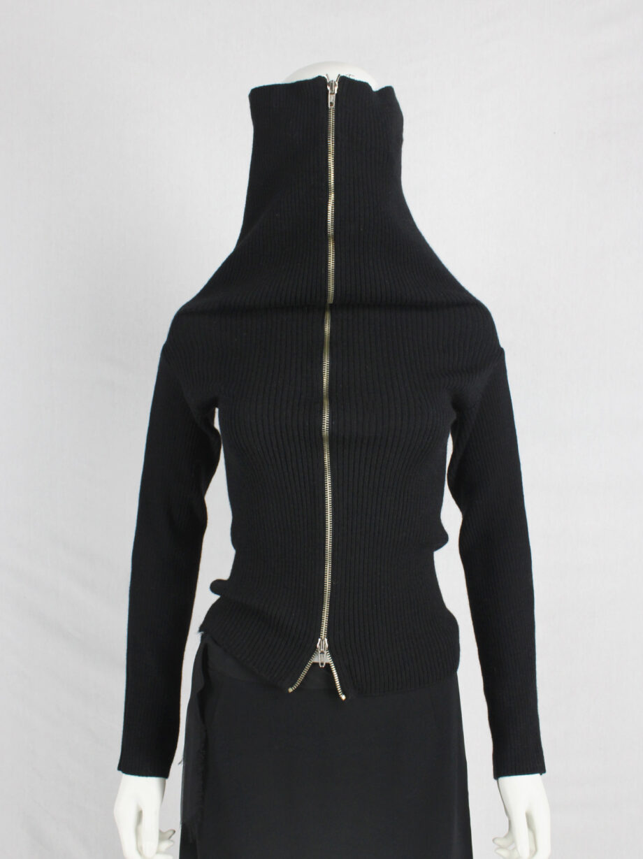 Maison Martin Margiela black flat zipper jumper with extra long neckline fall 1998 (4)