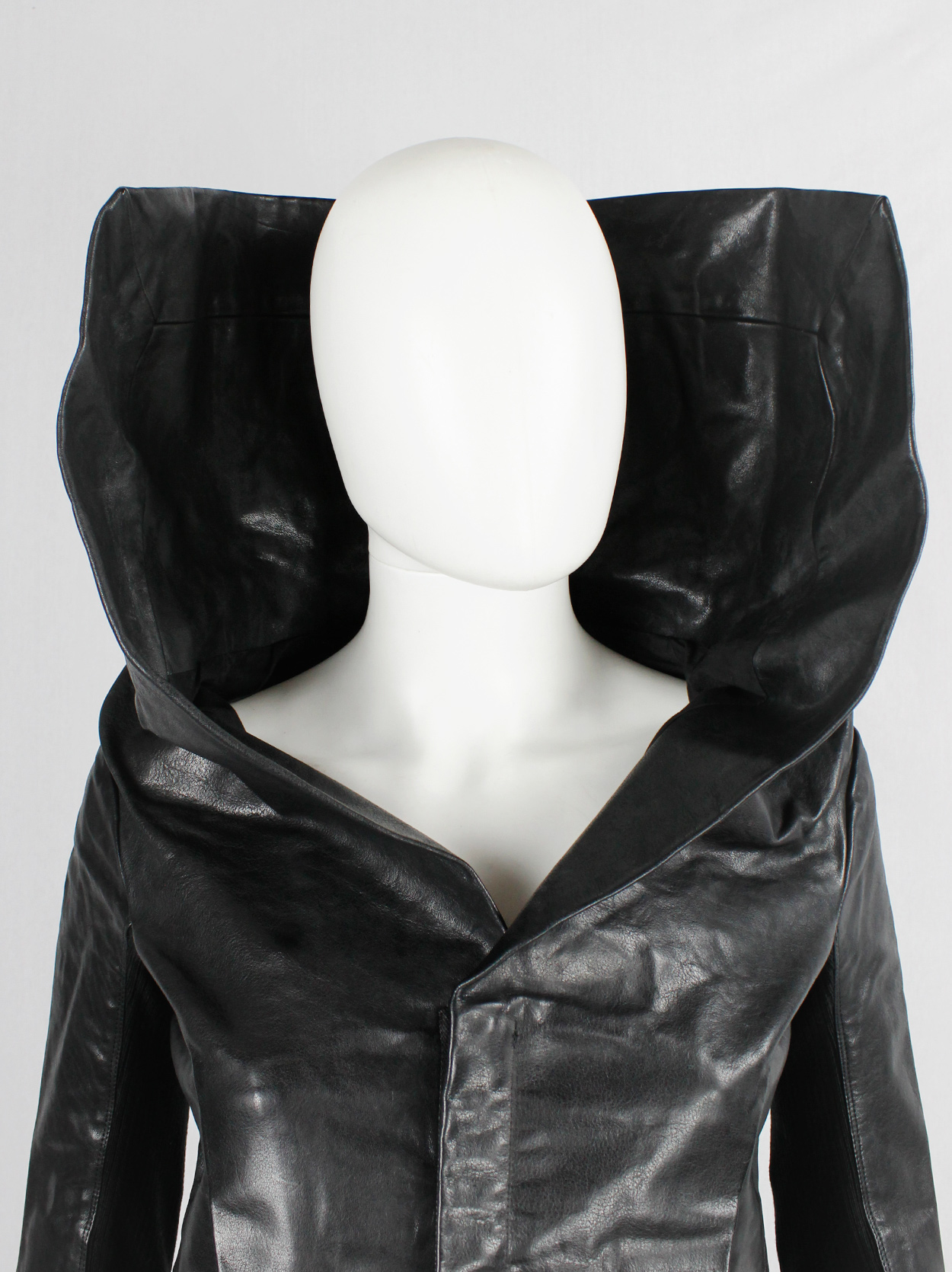 Rick Owens ANTHEM black leather winged jacket with standing collar ...