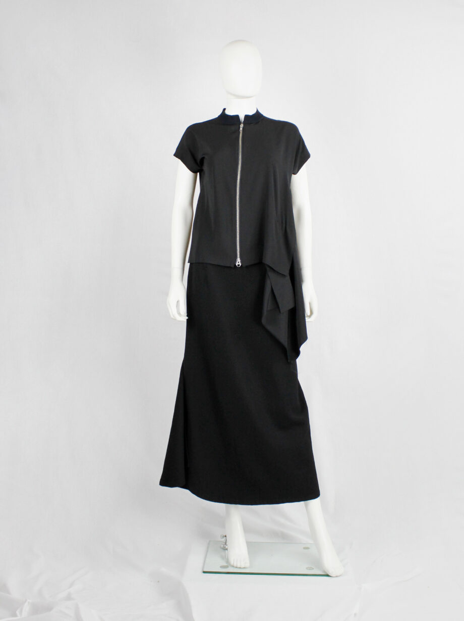Yohji Yamamoto black silk blouse with front zipper and side drape (1)
