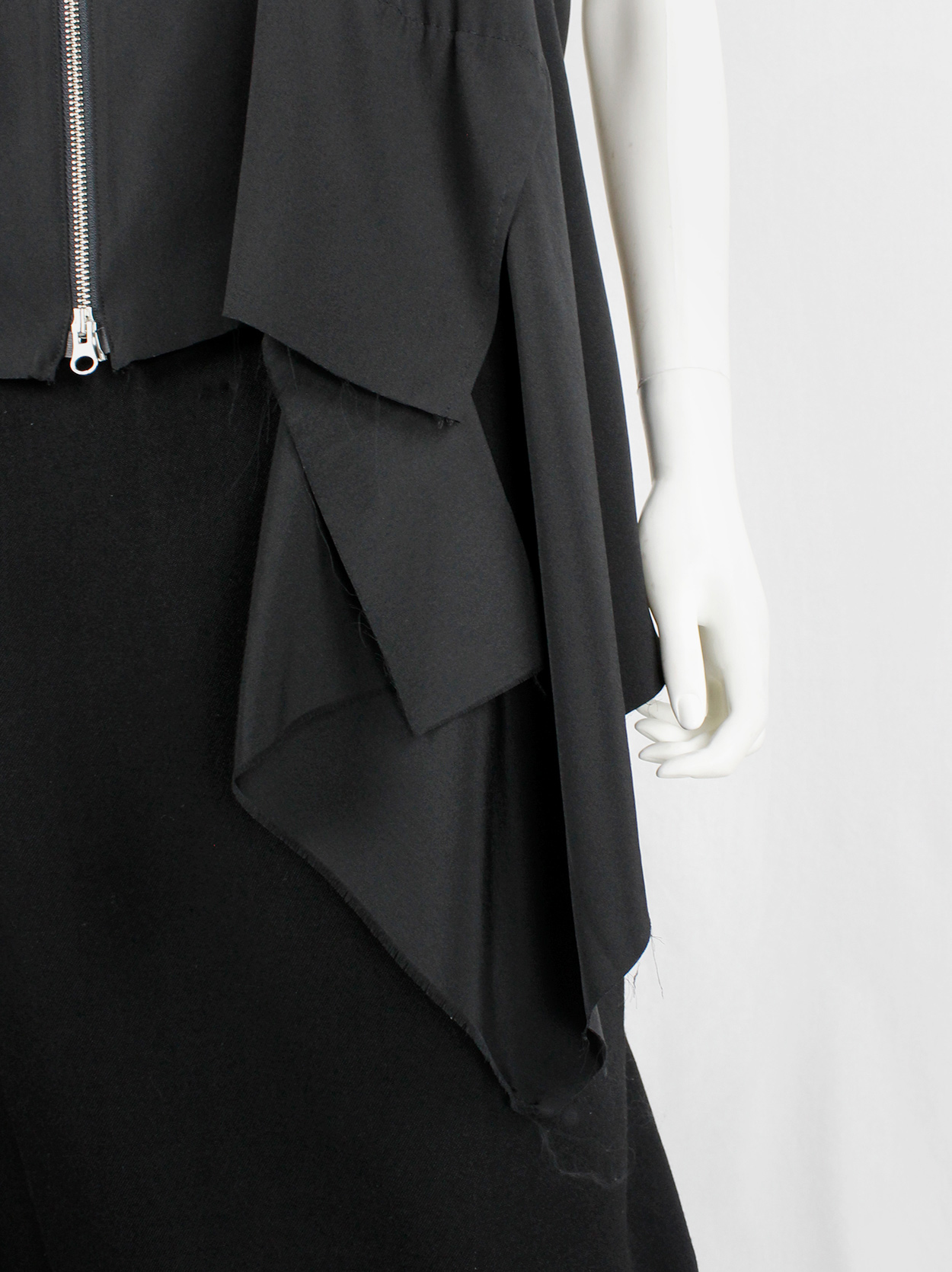 Yohji Yamamoto black silk blouse with front zipper and side drape - V A ...