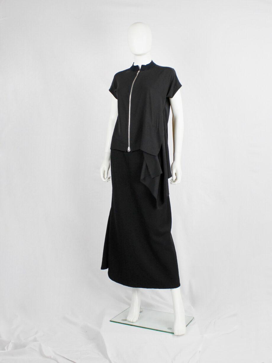 Yohji Yamamoto black silk blouse with front zipper and side drape (2)