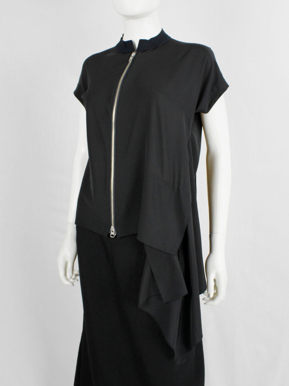 Yohji Yamamoto black silk blouse with front zipper and side drape (3)