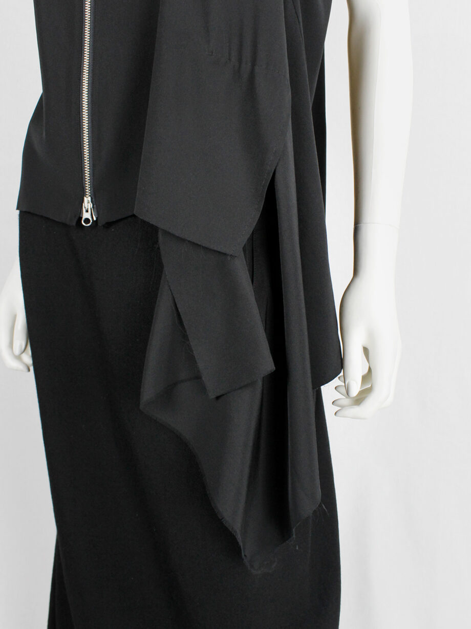 Yohji Yamamoto black silk blouse with front zipper and side drape (4)