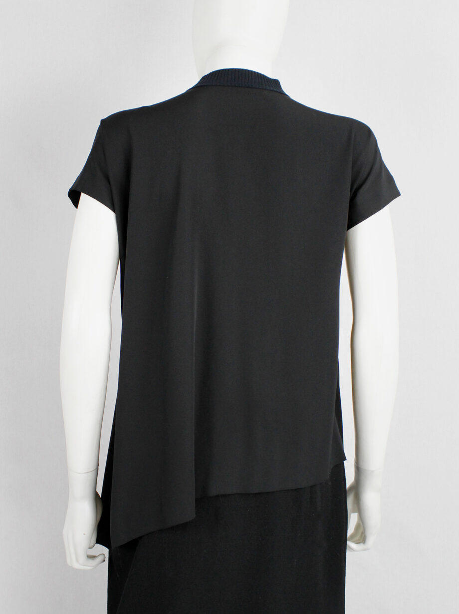 Yohji Yamamoto black silk blouse with front zipper and side drape (5)