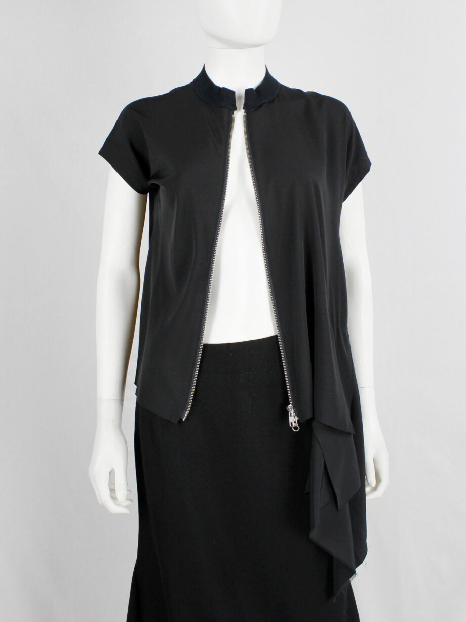 Yohji Yamamoto black silk blouse with front zipper and side drape (7)