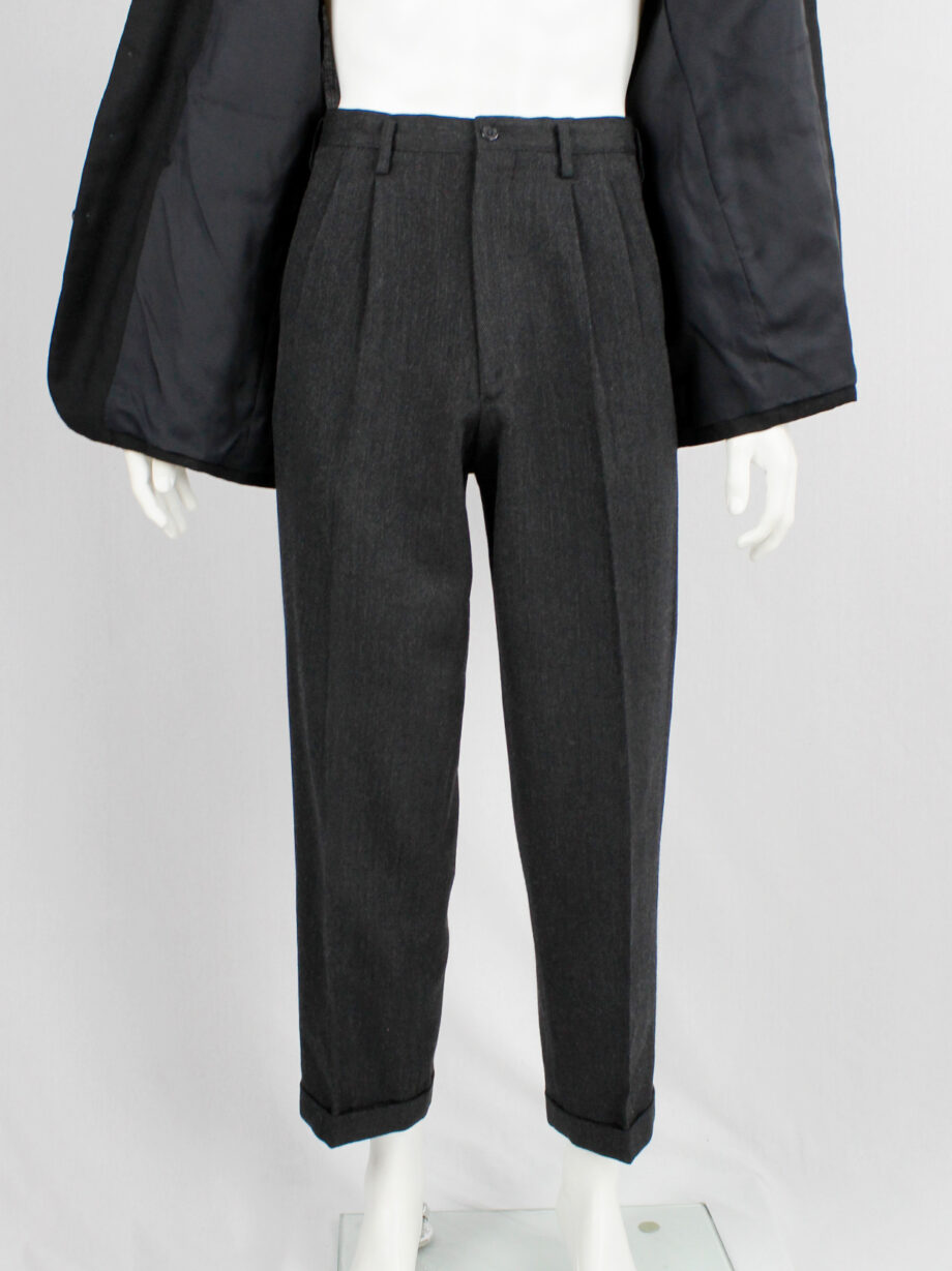 Ys for men dark grey tapered trousers with pleats at the waist 1980s 80s (6)