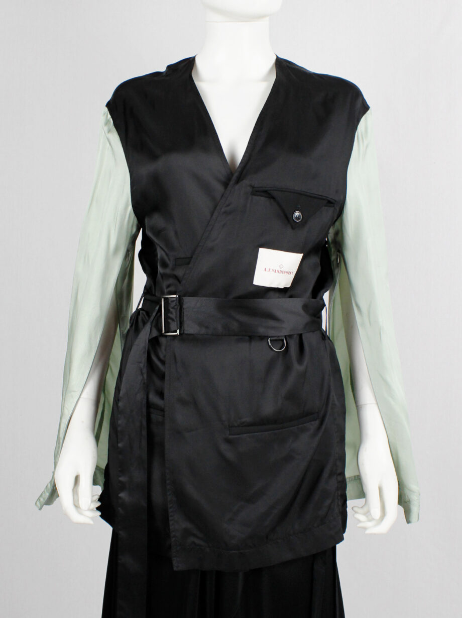 af Vandevorst black satin inside-out jacket with mint open sleeves spring 2020 (1)