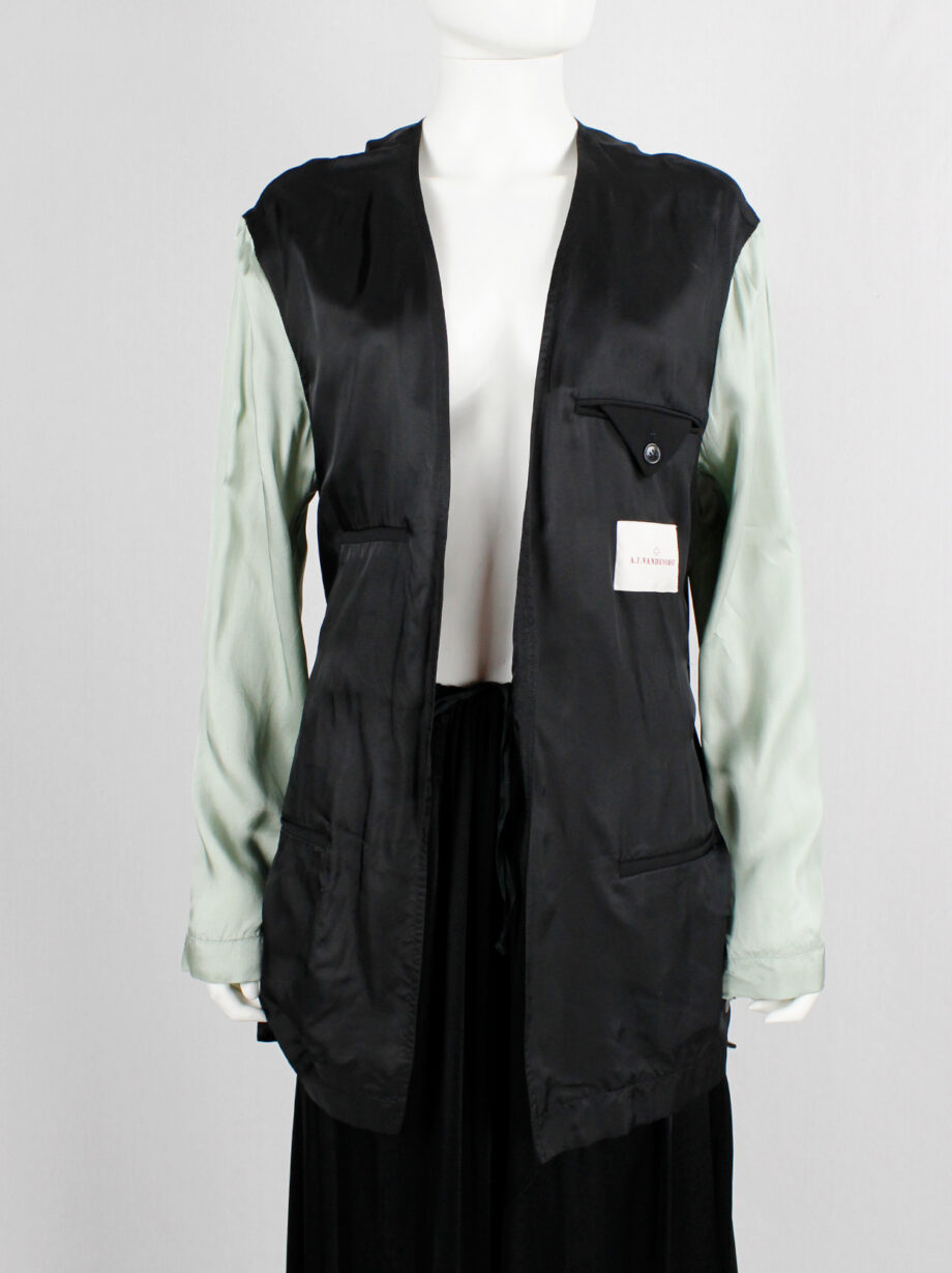 af Vandevorst black satin inside-out jacket with mint open sleeves spring 2020 (6)
