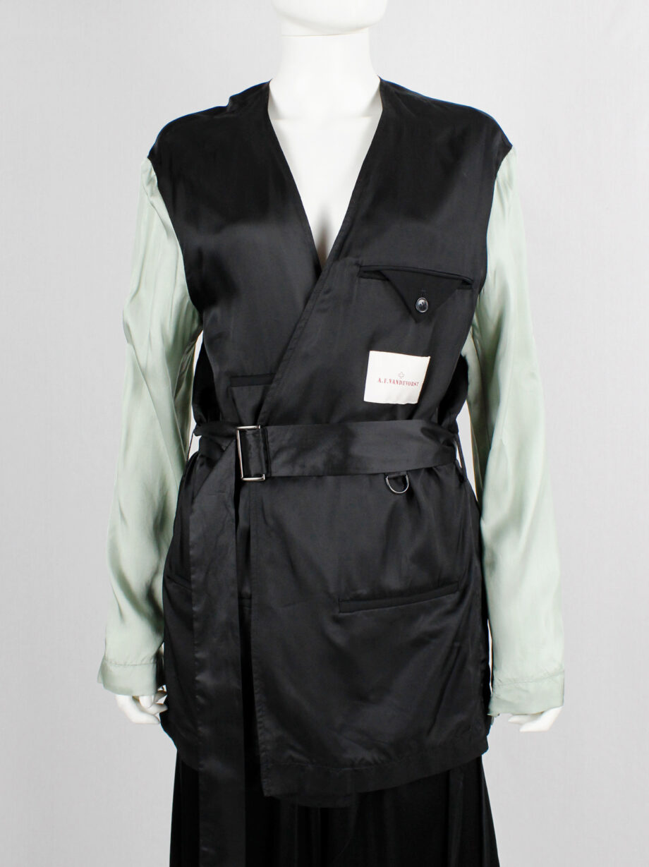 af Vandevorst black satin inside-out jacket with mint open sleeves spring 2020 (8)