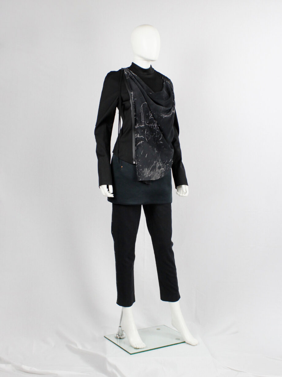 archive a f Vandevorst black draped fencing jacket with chalk print fall 2010 (1)