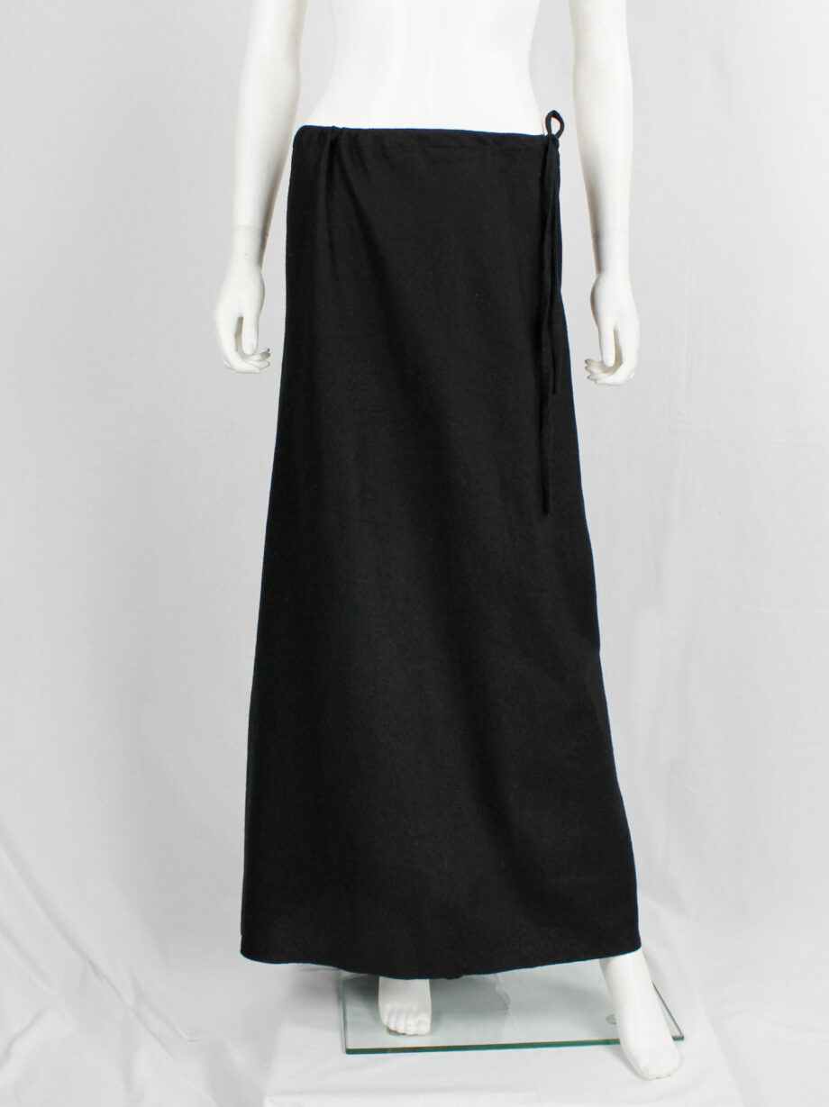 vintage Ann Demeulemeester black wool maxi skirt with mermaid train fall 2006 (1)