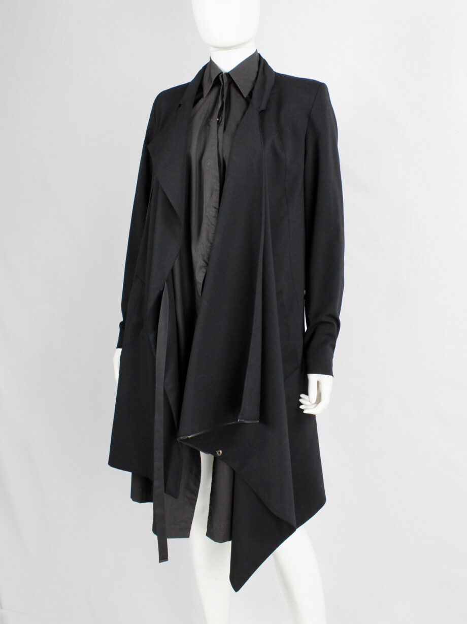 vintage Vandevorst black asymmetric coat with draped cowl volume along the front (1)