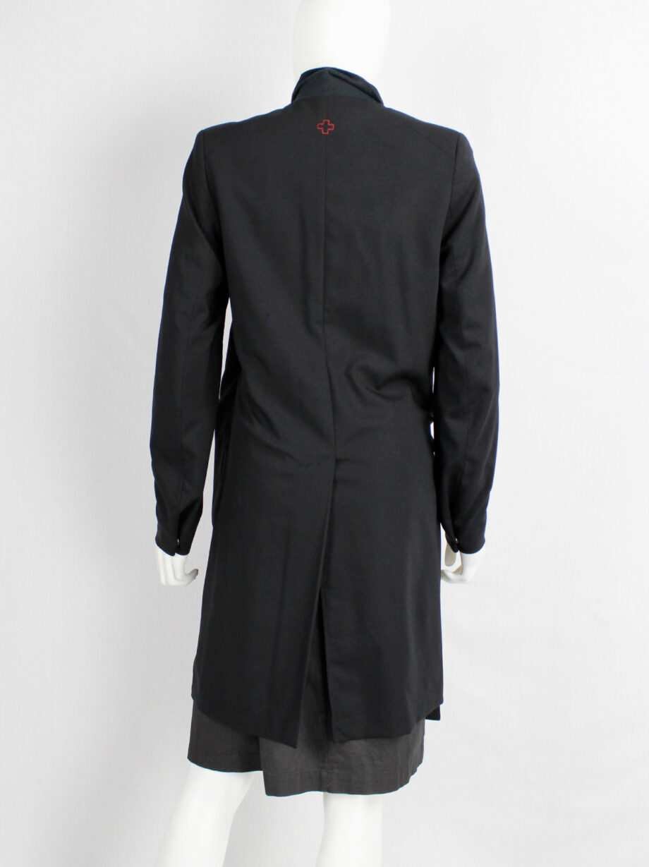 vintage Vandevorst black asymmetric coat with draped cowl volume along the front (11)