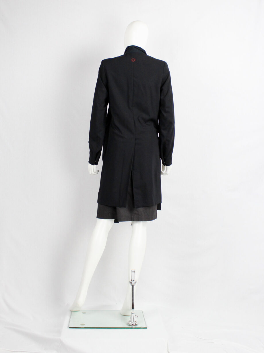 vintage Vandevorst black asymmetric coat with draped cowl volume along the front (12)