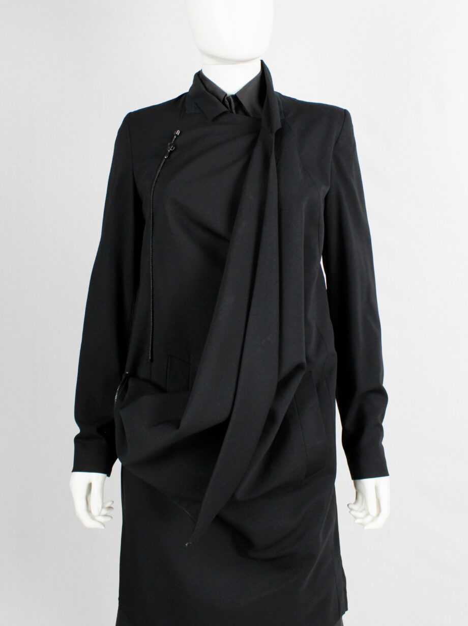 vintage Vandevorst black asymmetric coat with draped cowl volume along the front (14)