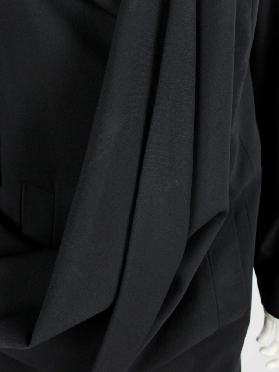 vintage Vandevorst black asymmetric coat with draped cowl volume along the front (15)