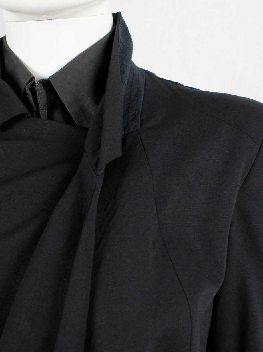 vintage Vandevorst black asymmetric coat with draped cowl volume along the front (16)