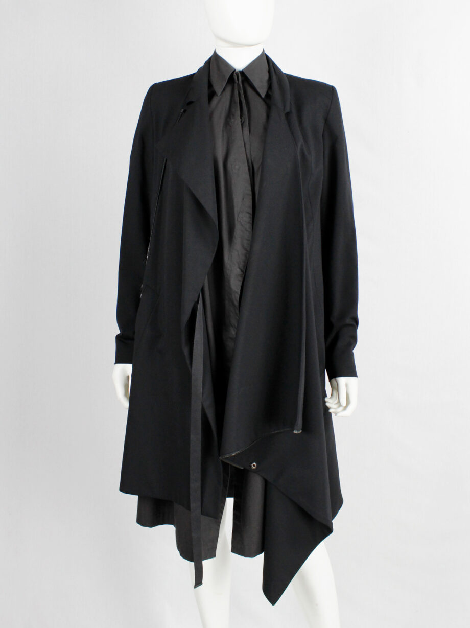 vintage Vandevorst black asymmetric coat with draped cowl volume along the front (25)