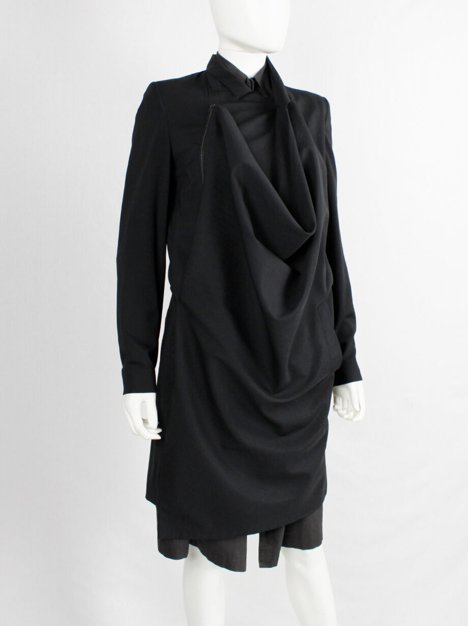 vintage Vandevorst black asymmetric coat with draped cowl volume along the front (7)
