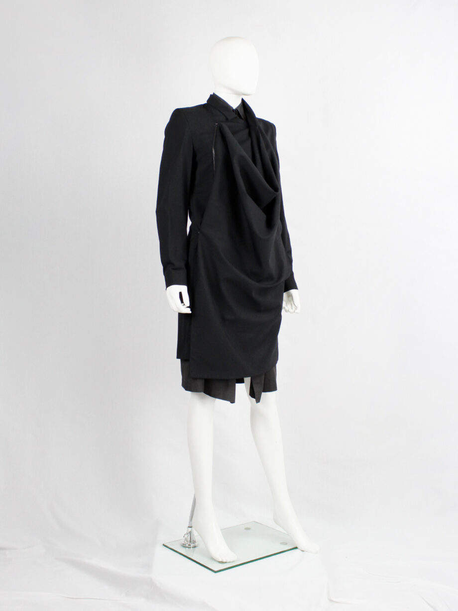 vintage Vandevorst black asymmetric coat with draped cowl volume along the front (9)
