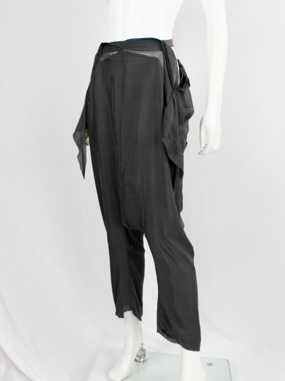 vintage Rick Owens ANTHEM khaki drop crotch trousers with front ties spring 2011 (1)