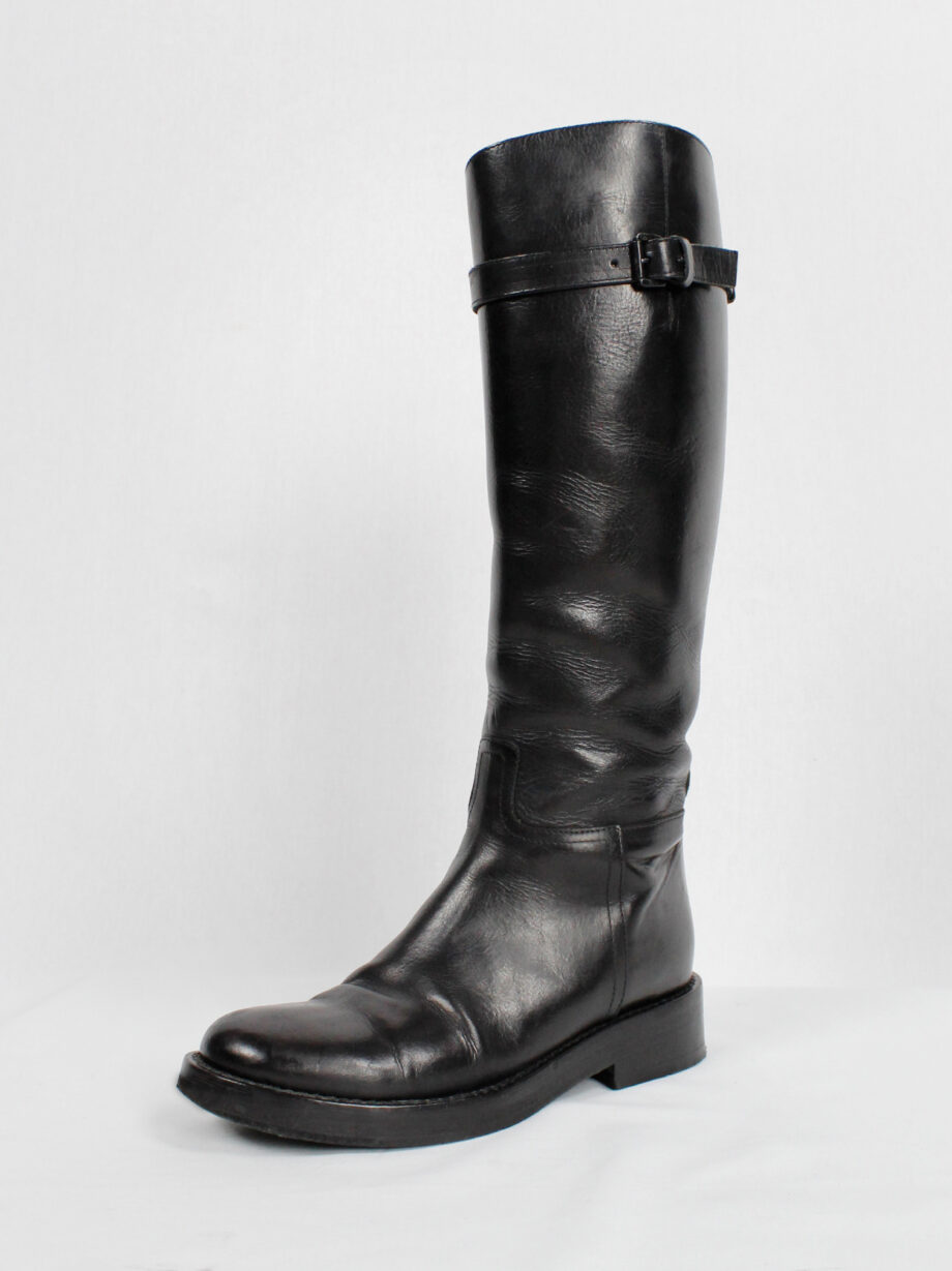 Ann Demeulemeester Blanche black vitello riding boots with belt strap detail (2)