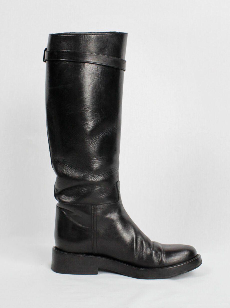 Ann Demeulemeester Blanche black vitello riding boots with belt strap detail (5)