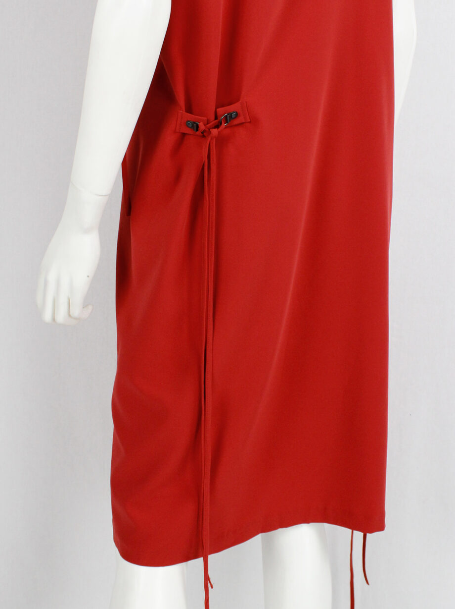af Vandevorst red one shoulder dress with ring hooks and lacing on the shoulders spring 2012 (5)