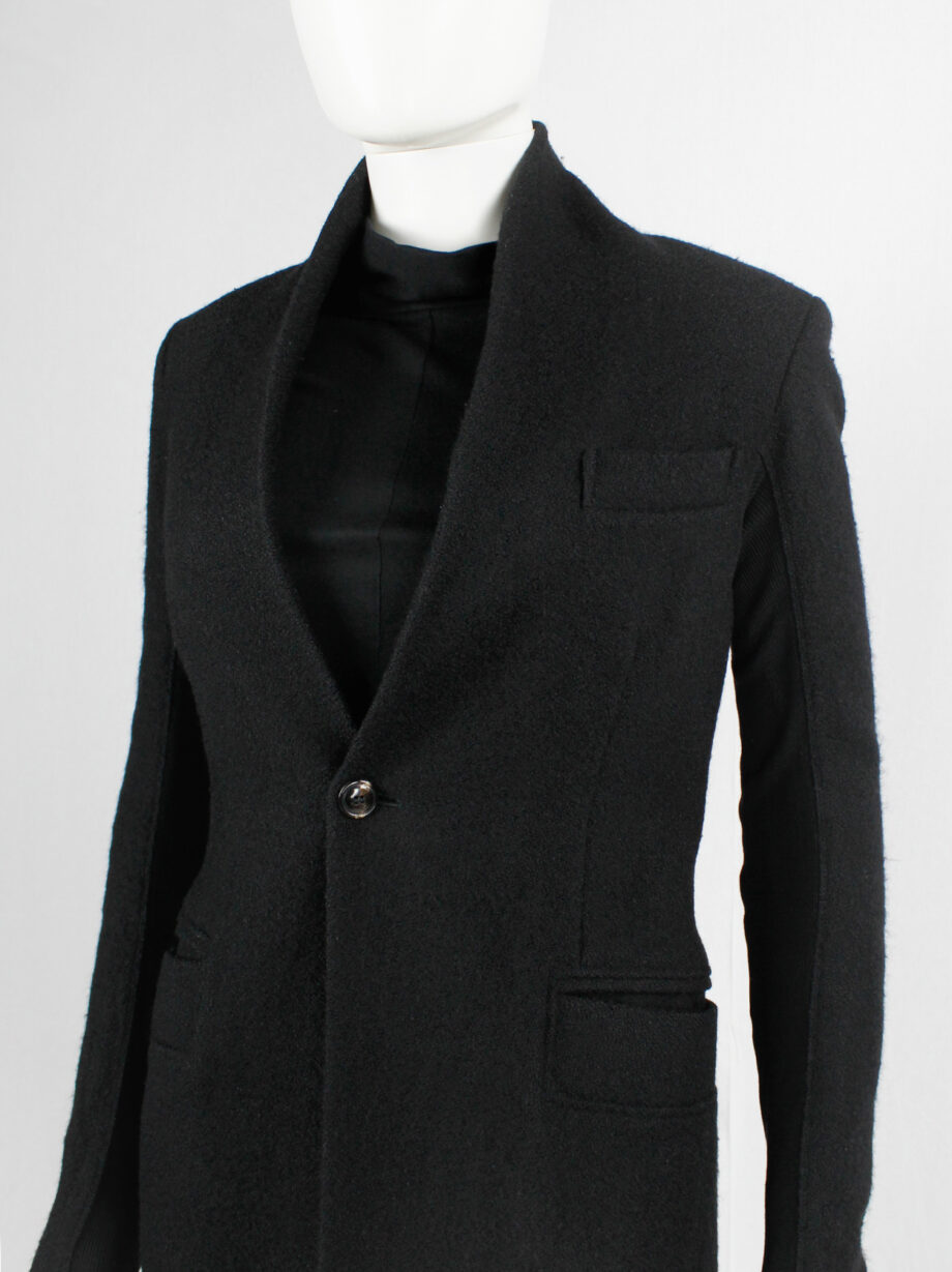vintage Rick Owens black long minimalist wool coat with one button closure (11)