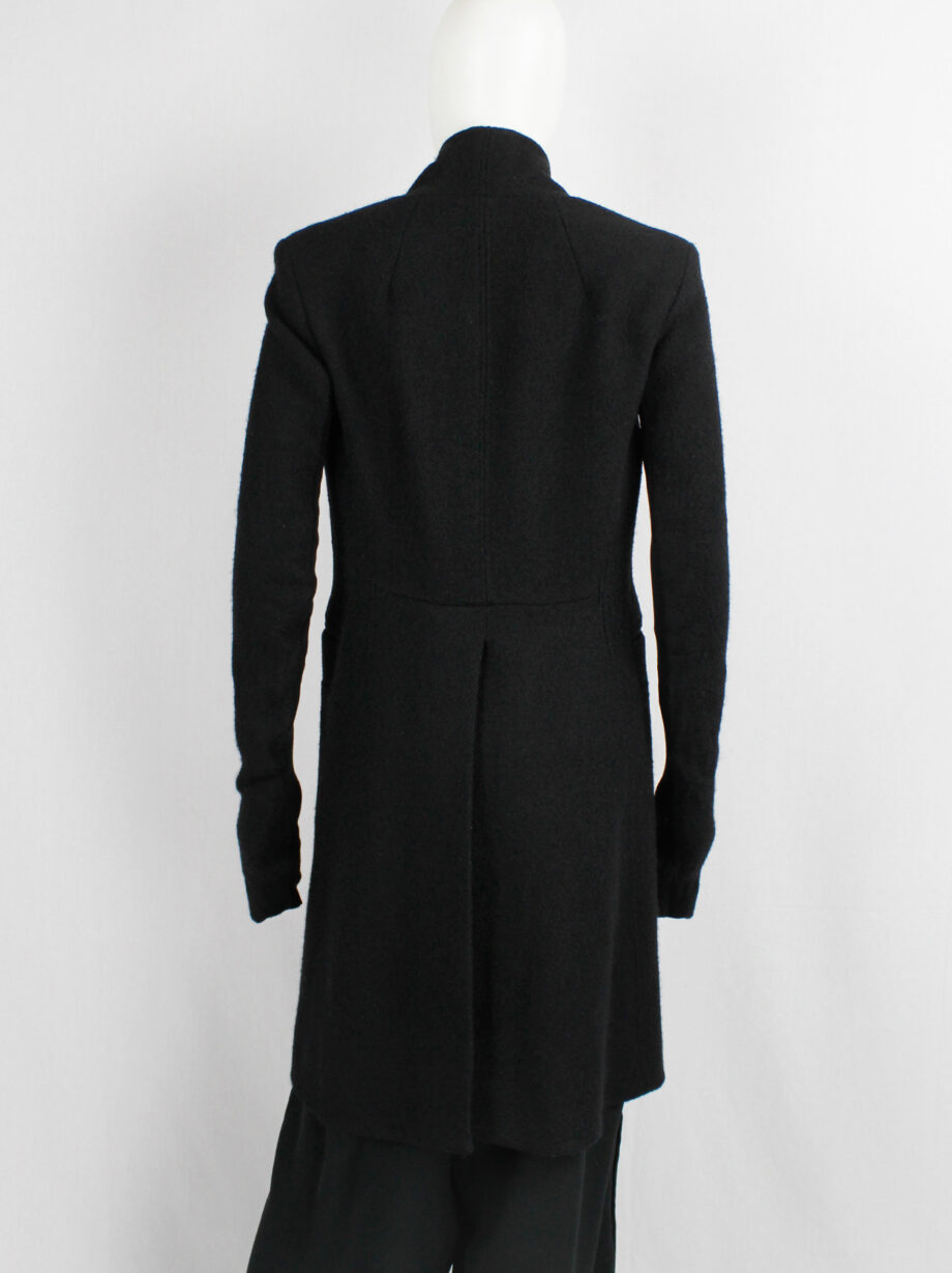 vintage Rick Owens black long minimalist wool coat with one button closure (12)