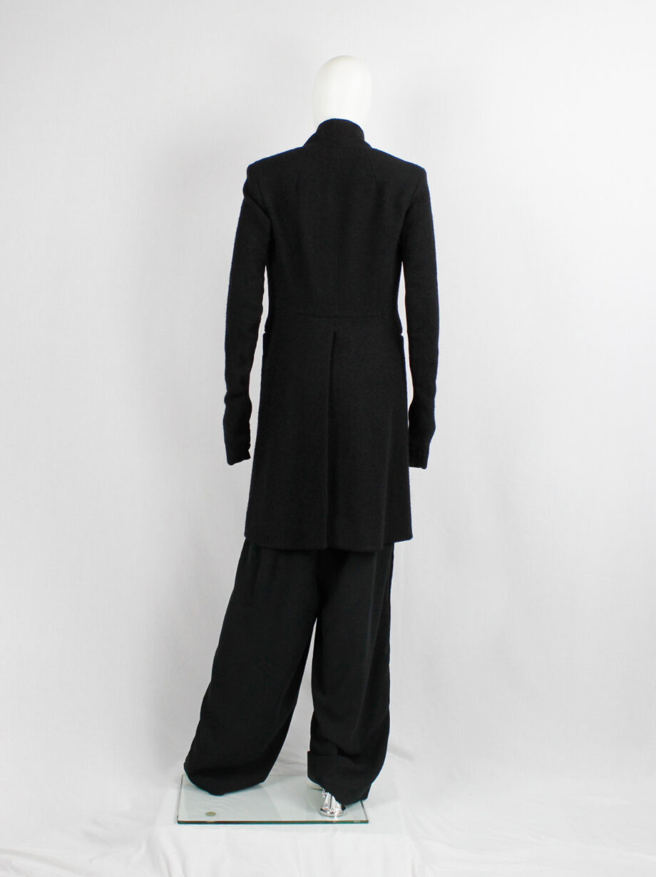 vintage Rick Owens black long minimalist wool coat with one button closure (13)