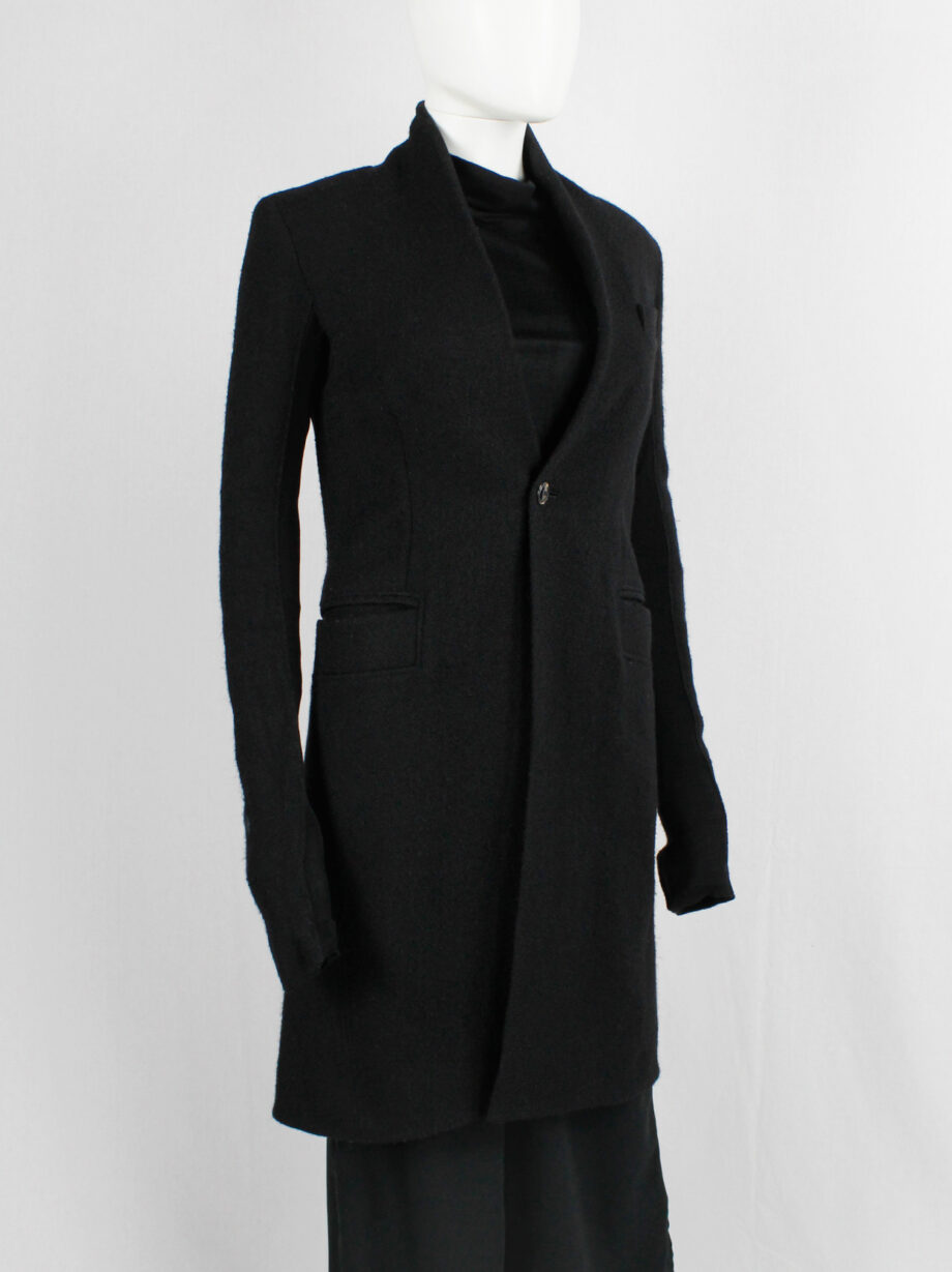 vintage Rick Owens black long minimalist wool coat with one button closure (5)