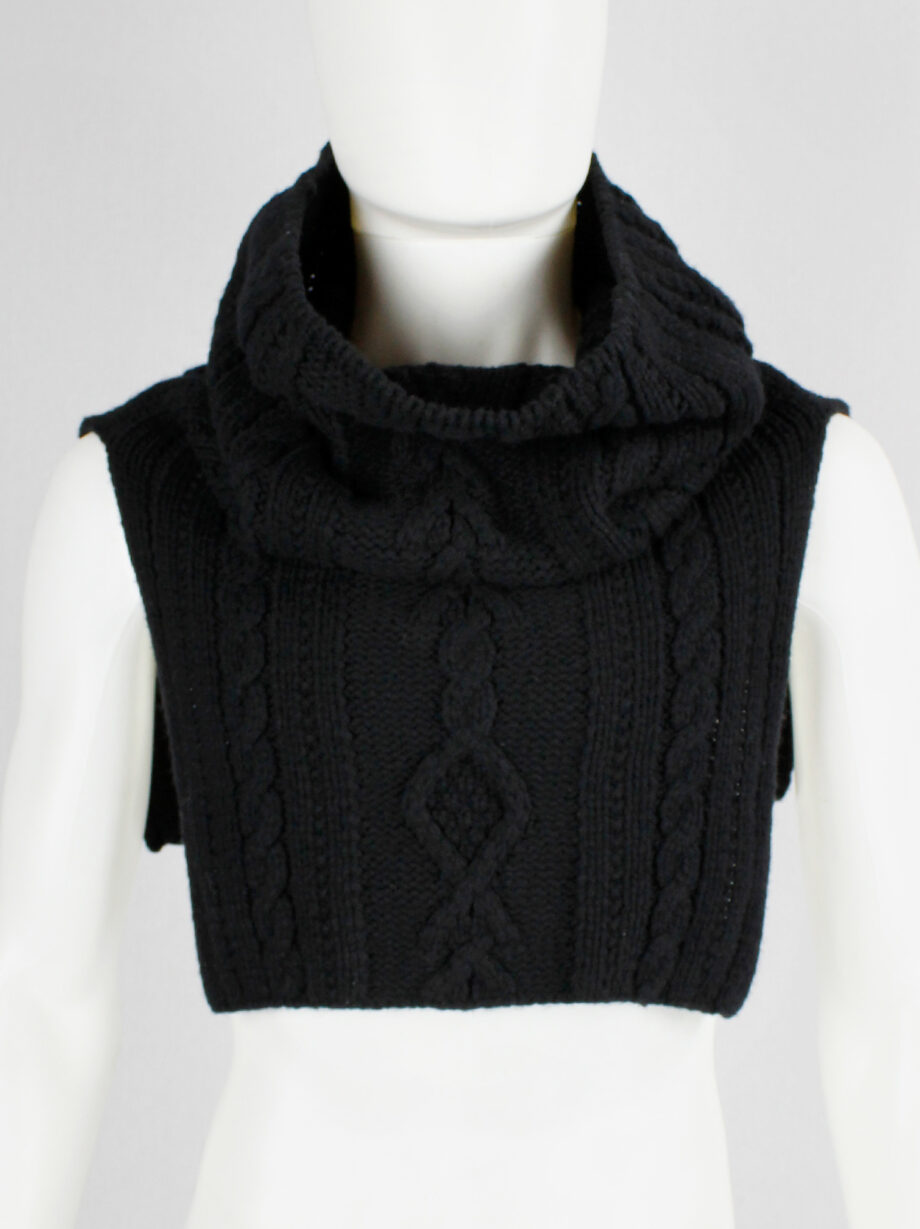 vintage Yohji Yamamoto black knit poncho scarf with oversized turtleneck collar (1)