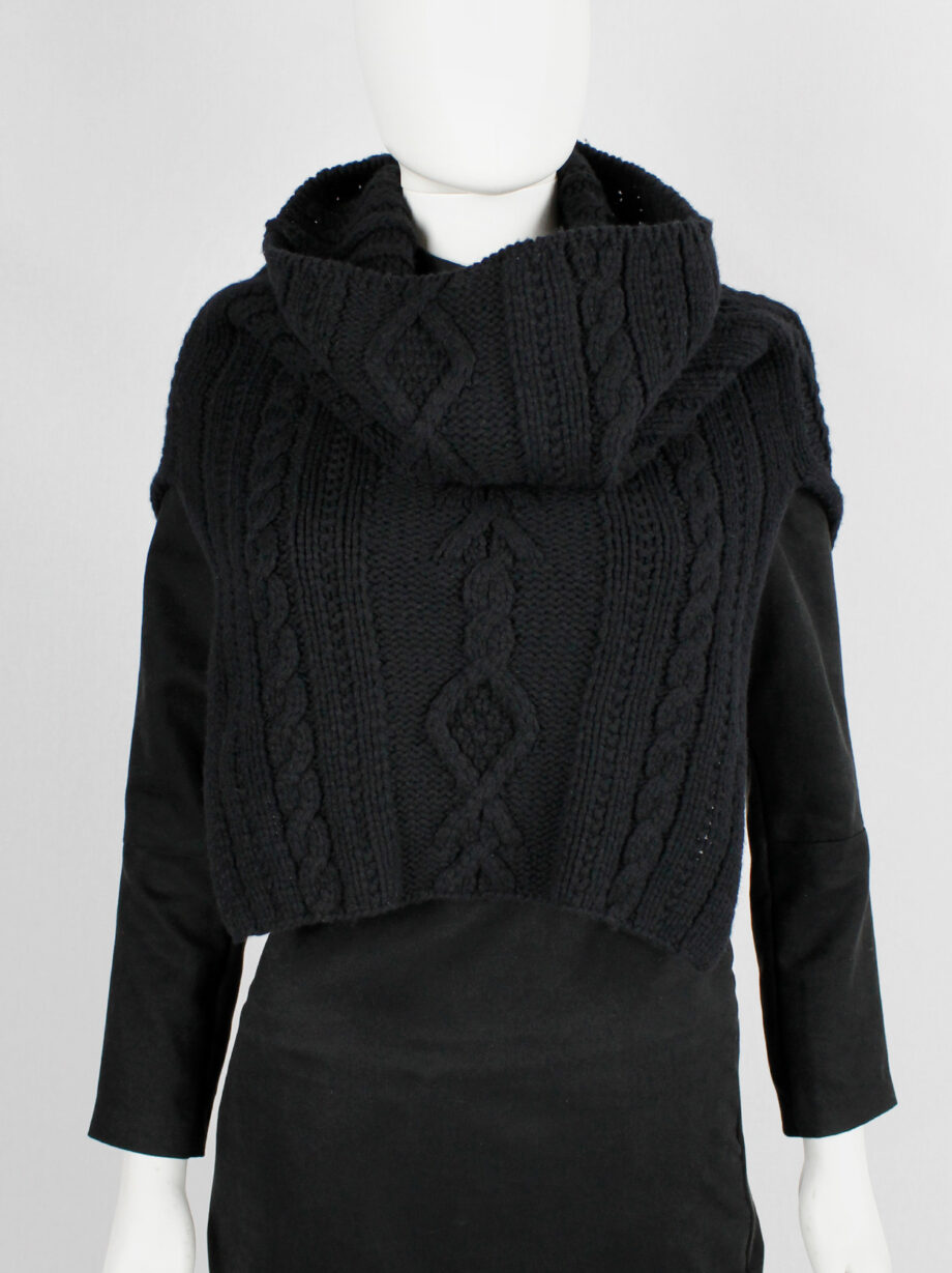 vintage Yohji Yamamoto black knit poncho scarf with oversized turtleneck collar (11)