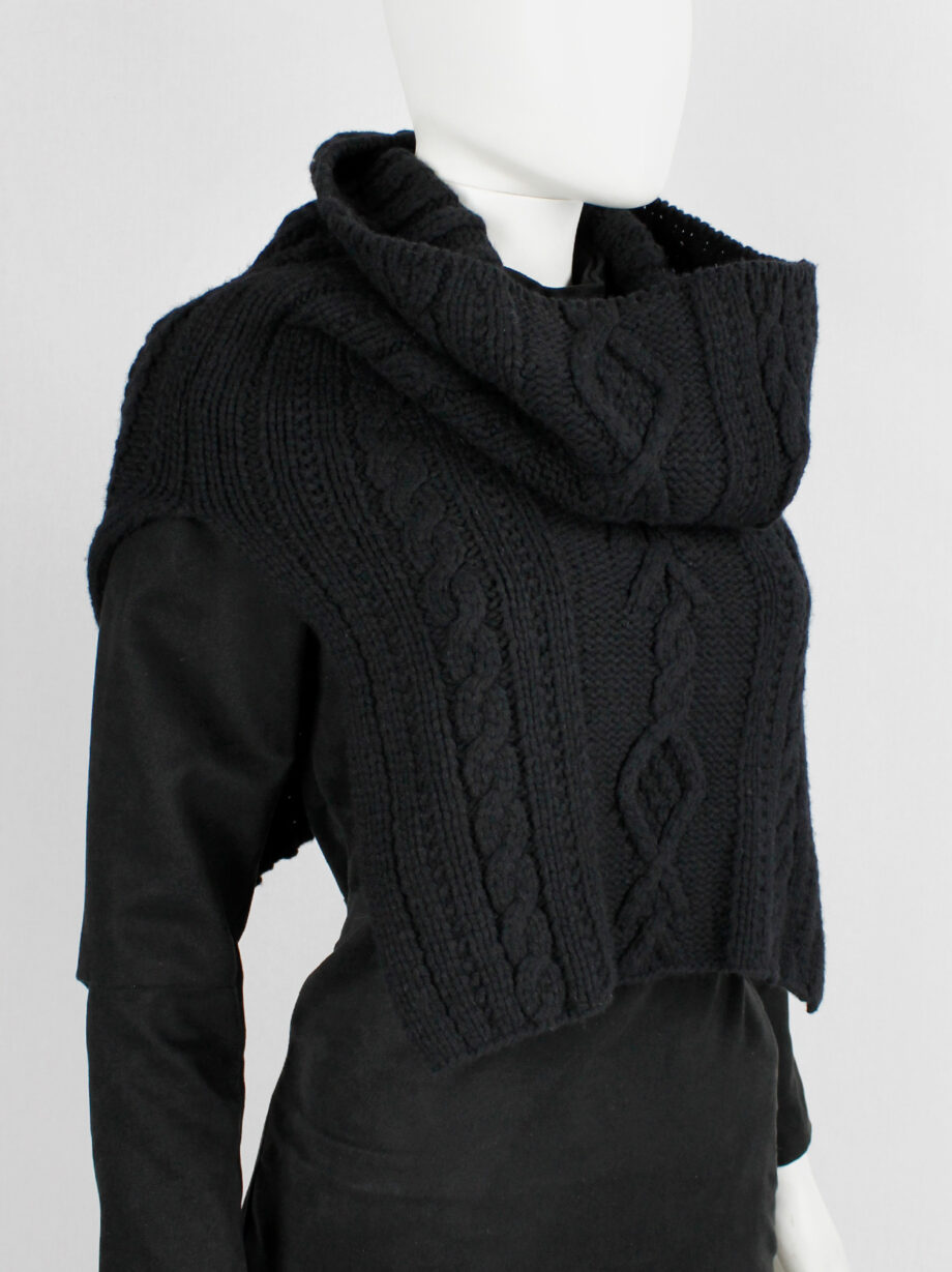 vintage Yohji Yamamoto black knit poncho scarf with oversized turtleneck collar (12)