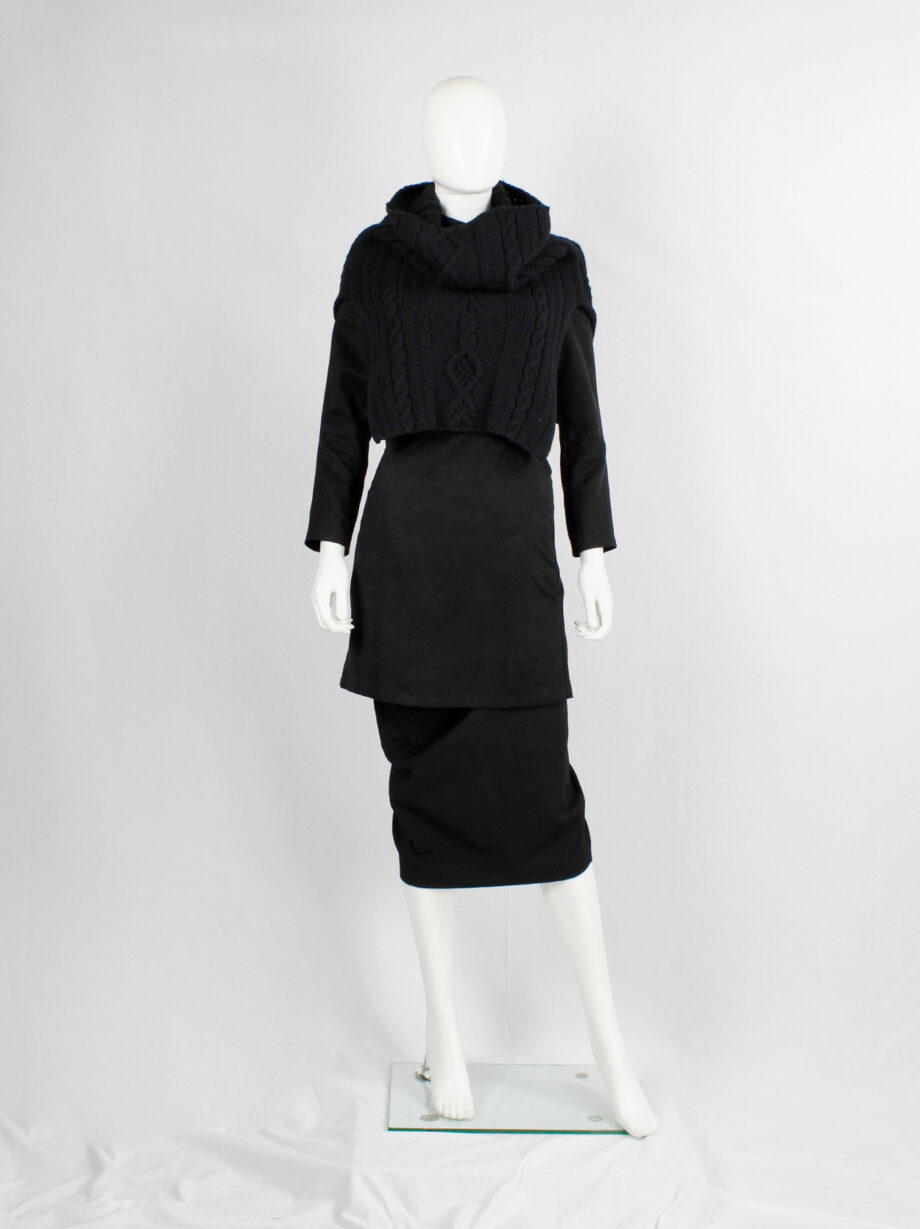vintage Yohji Yamamoto black knit poncho scarf with oversized turtleneck collar (13)