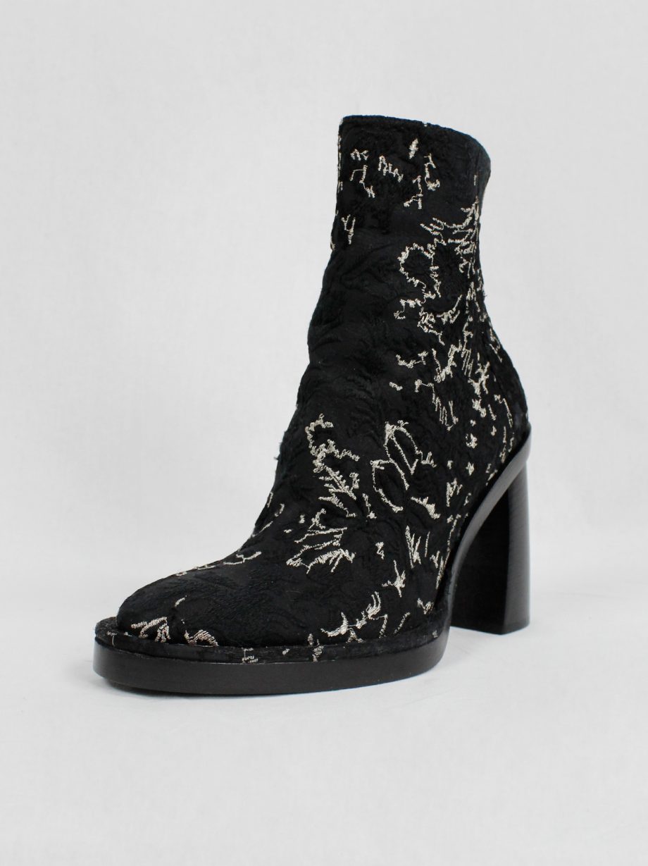 Ann Demeulemeester black ankle boots with curved heel and stitched scribbles spring 2015 (12)