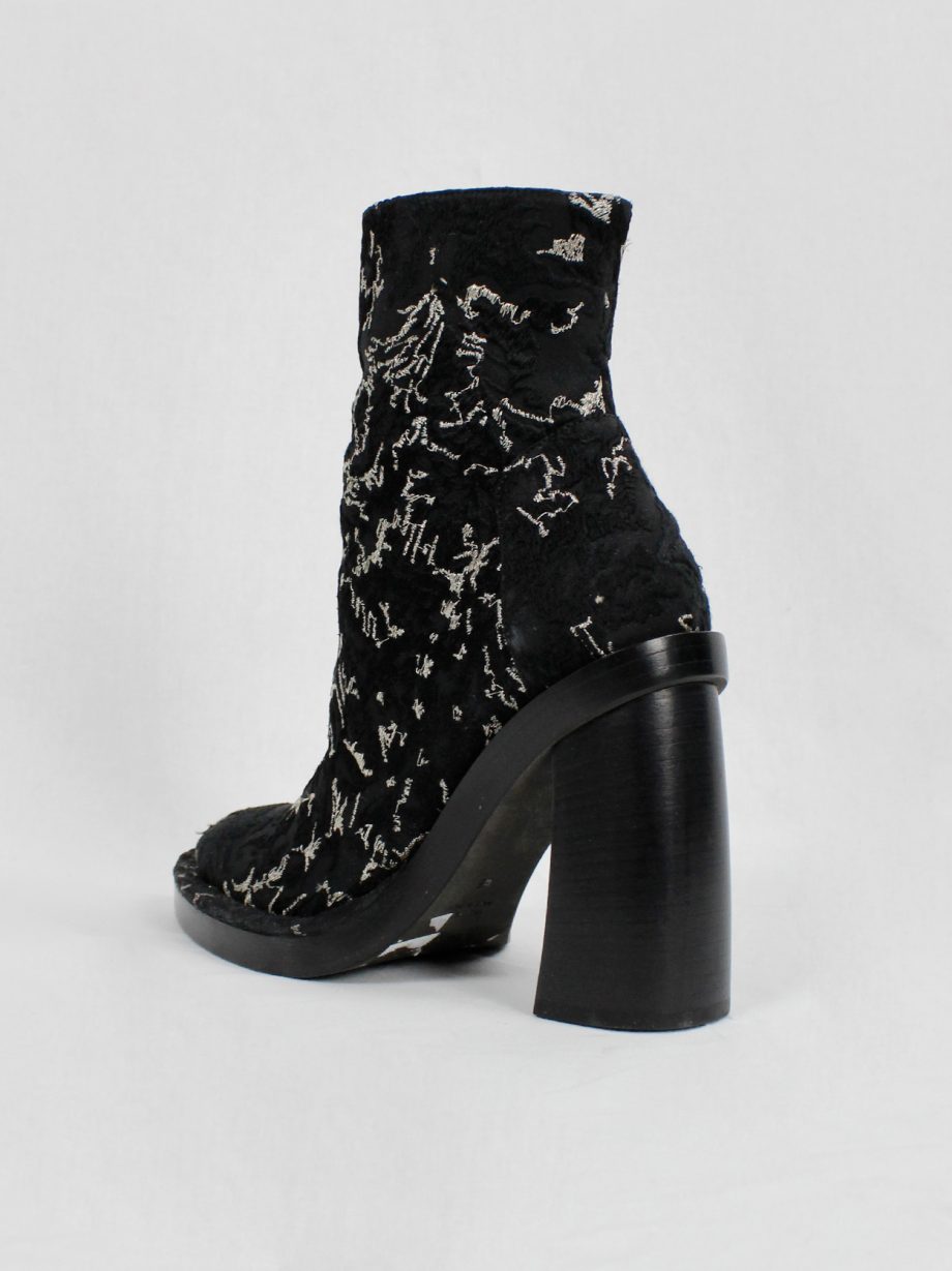Ann Demeulemeester black ankle boots with curved heel and stitched scribbles spring 2015 (18)