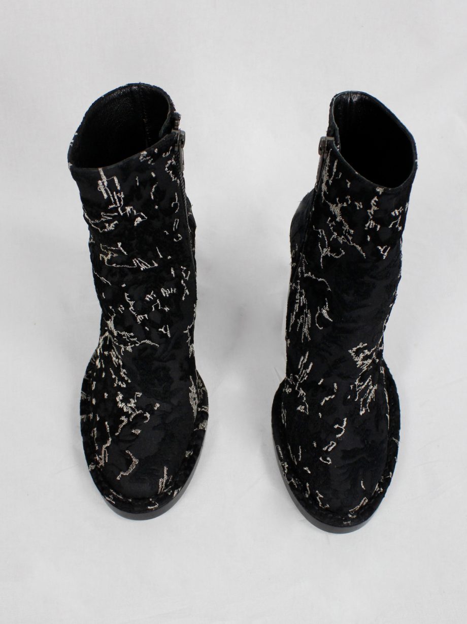 Ann Demeulemeester black ankle boots with curved heel and stitched scribbles spring 2015 (2)