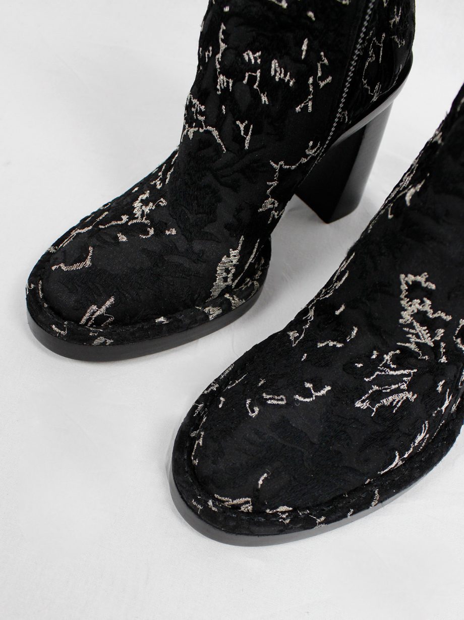 Ann Demeulemeester black ankle boots with curved heel and stitched scribbles spring 2015 (6)