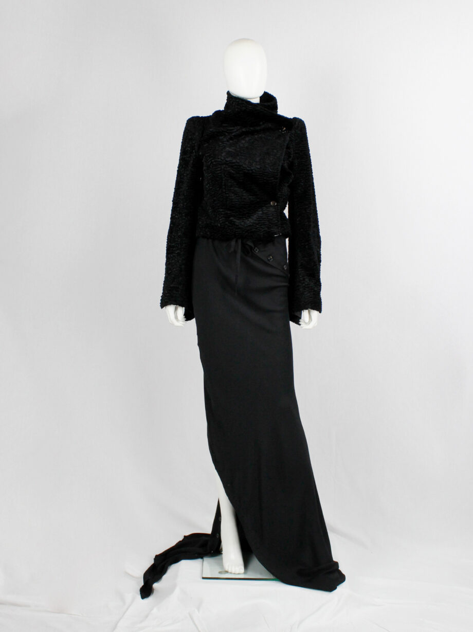 Ann Demeulemeester black floor length skirt with buttoned slit twisting around fall 2010 (14)