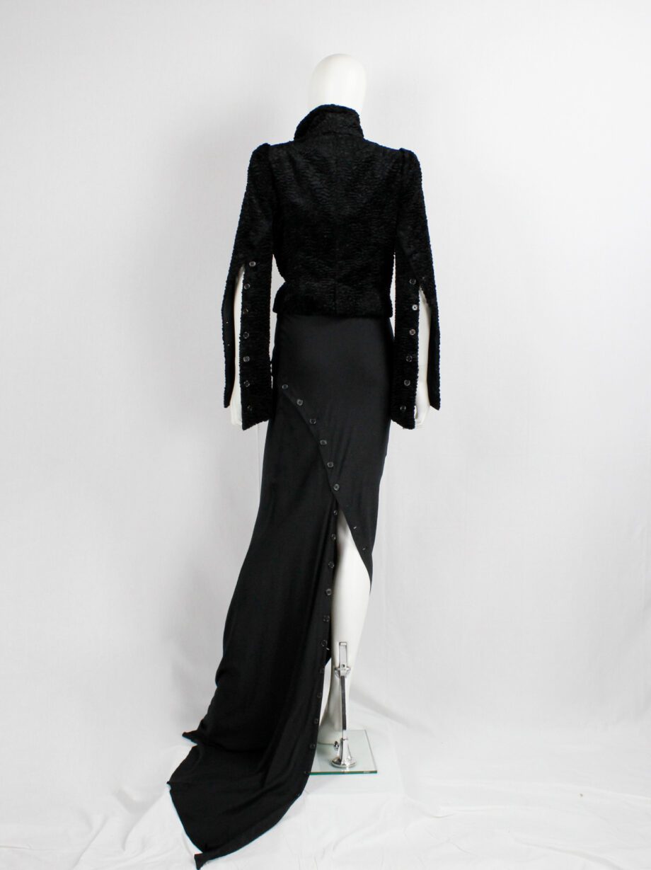 Ann Demeulemeester black floor length skirt with buttoned slit twisting around fall 2010 (16)