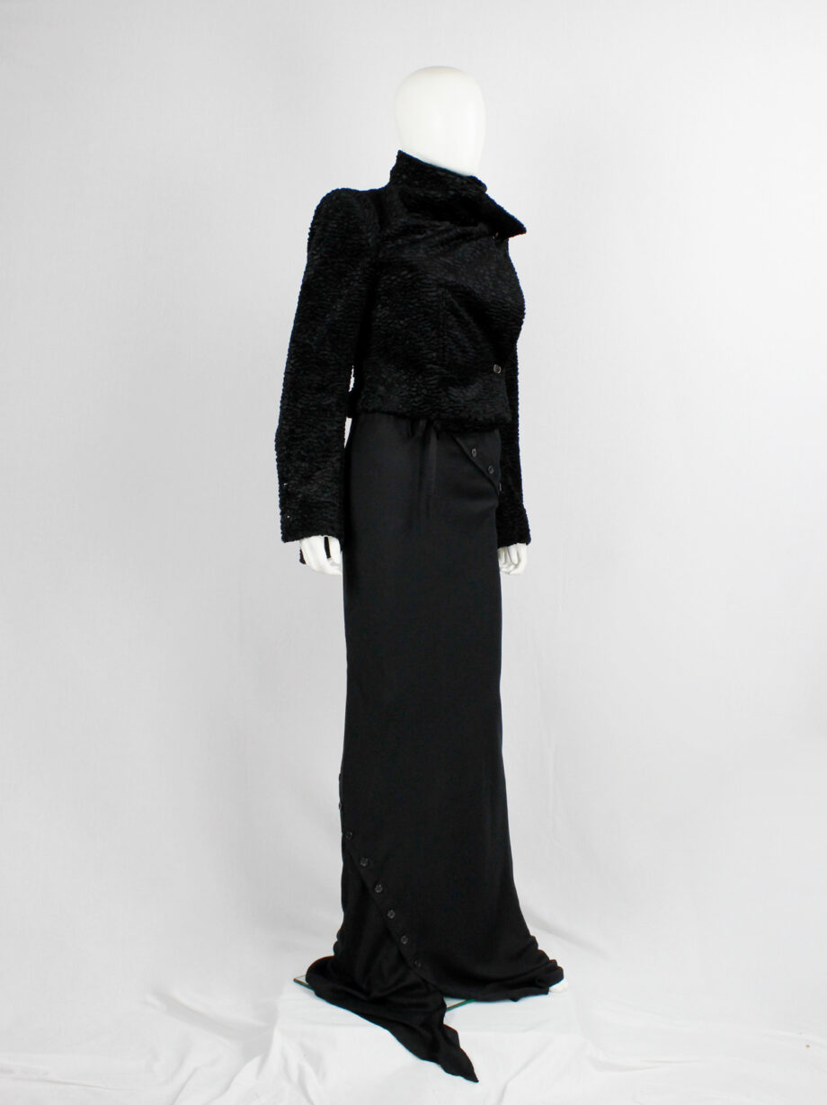 Ann Demeulemeester black floor length skirt with buttoned slit twisting around fall 2010 (9)