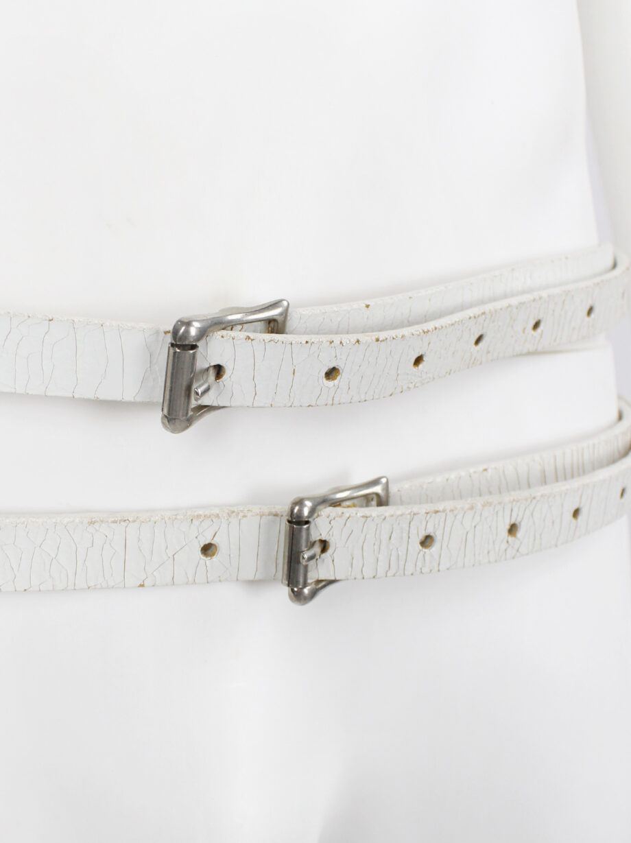 Ann Demeulemeester two white leather belts attached by metal LIFE and LIVE dogtags spring 2003 (11)