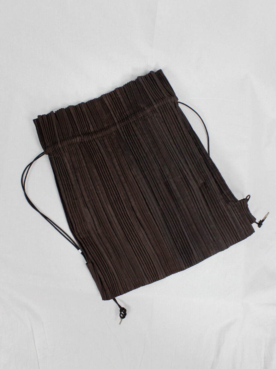 Issey Miyake dark brown drawstring backpack with fine pressed pleats (10)