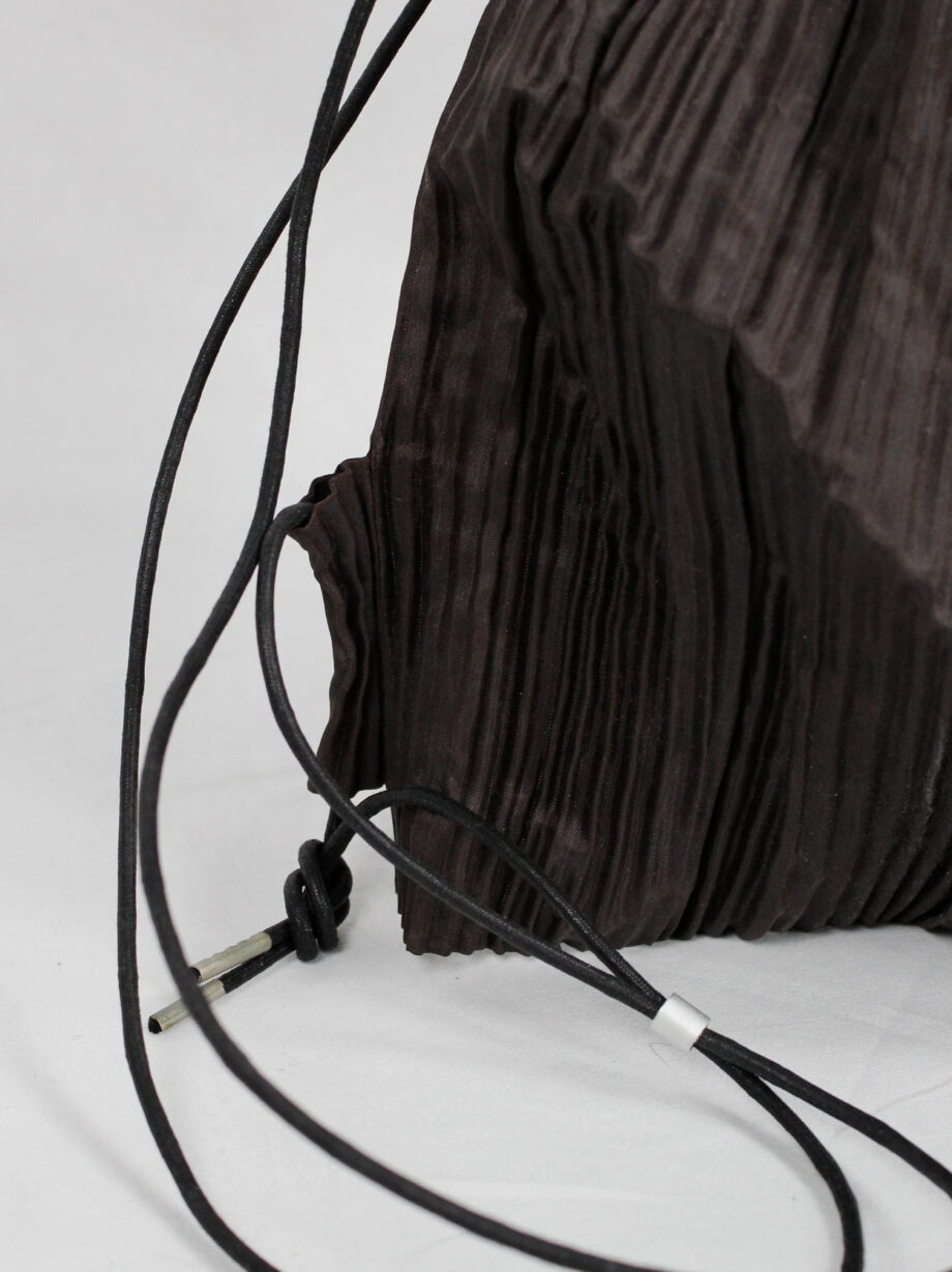 Issey Miyake dark brown drawstring backpack with fine pressed pleats (5)
