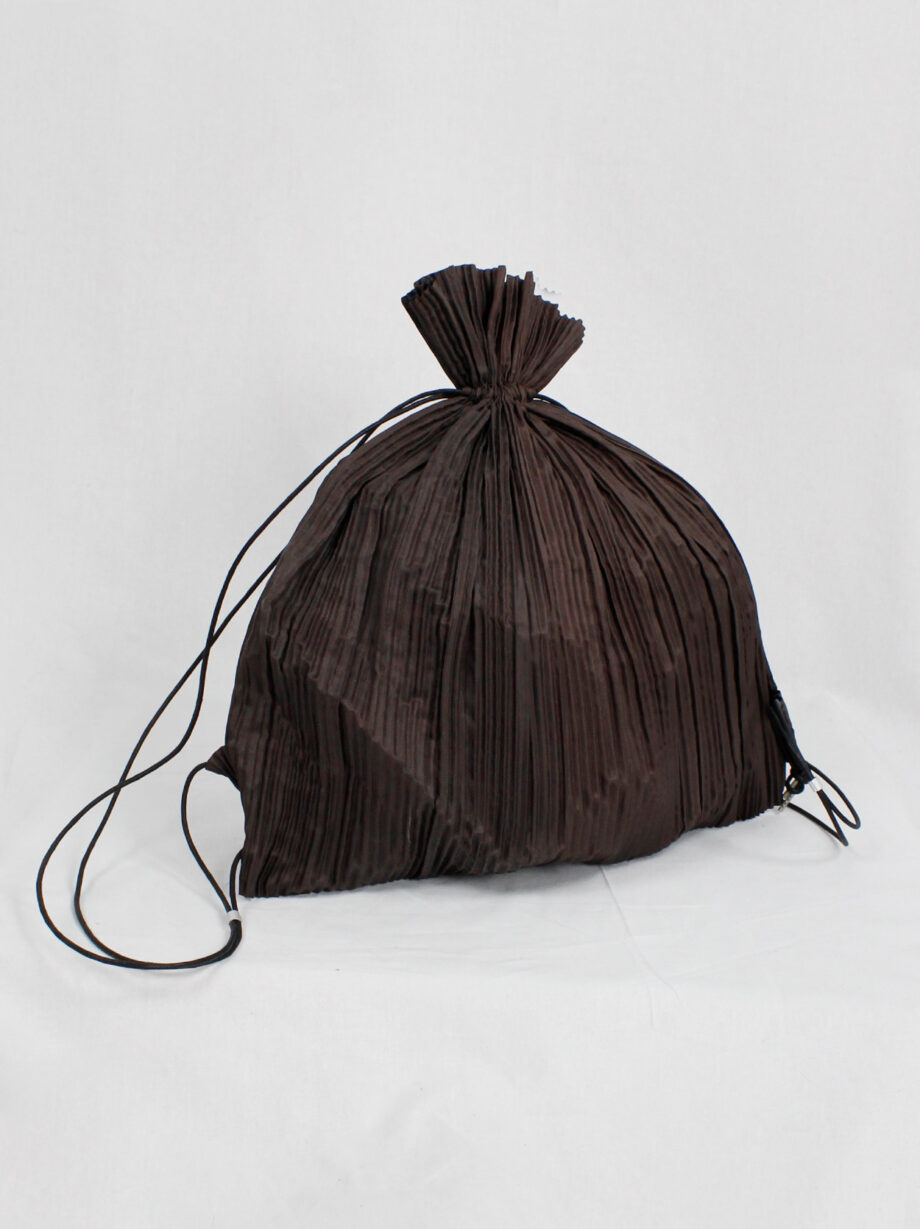 Issey Miyake dark brown drawstring backpack with fine pressed pleats (6)