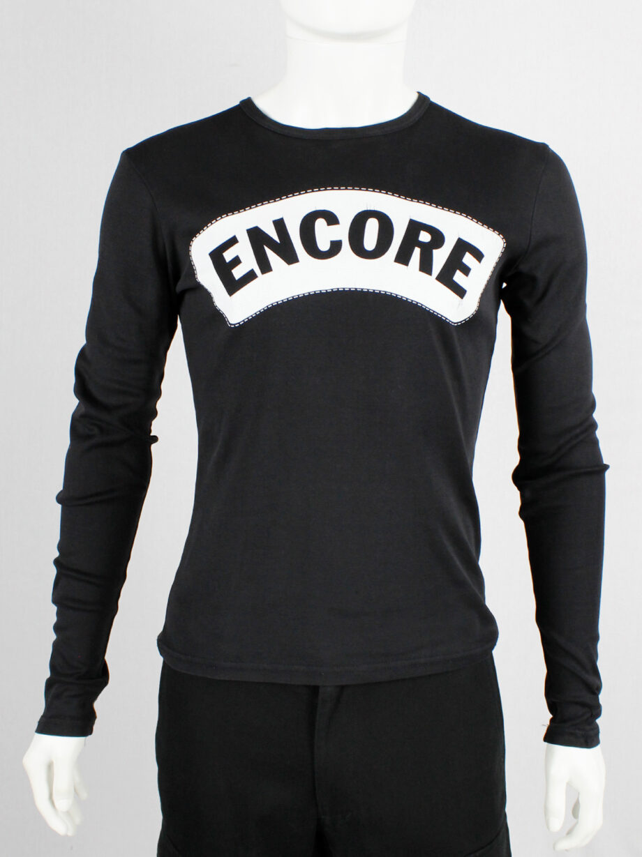 Xavier Delcour black jumper with white Encore patch printed across the chest fall 2003 (6)