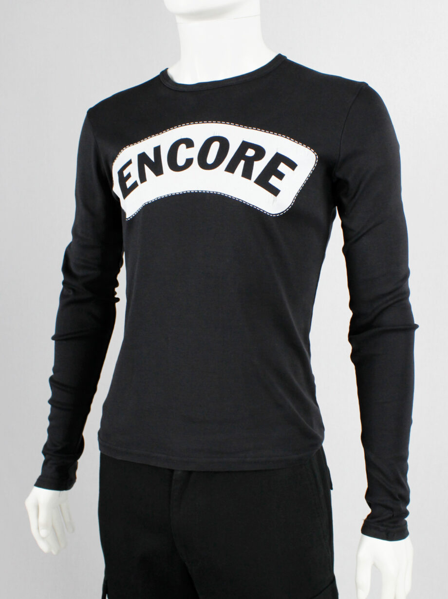 Xavier Delcour black jumper with white Encore patch printed across the chest fall 2003 (9)